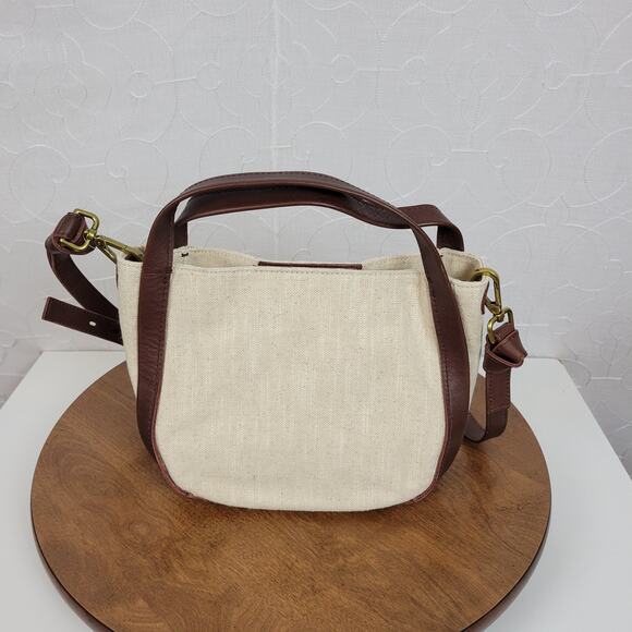 Madewell Sydney Womens Crossbody Cream Cotton Linen Edition Leather Strap NEW - Picture 11 of 11